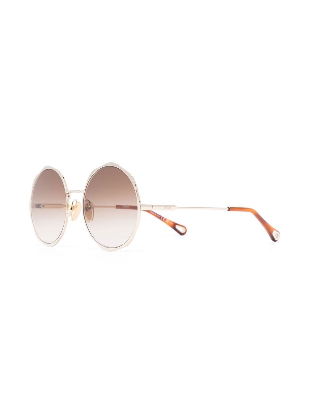 Shop Chloé Engraved-logo Round-frame Sunglasses In Gold