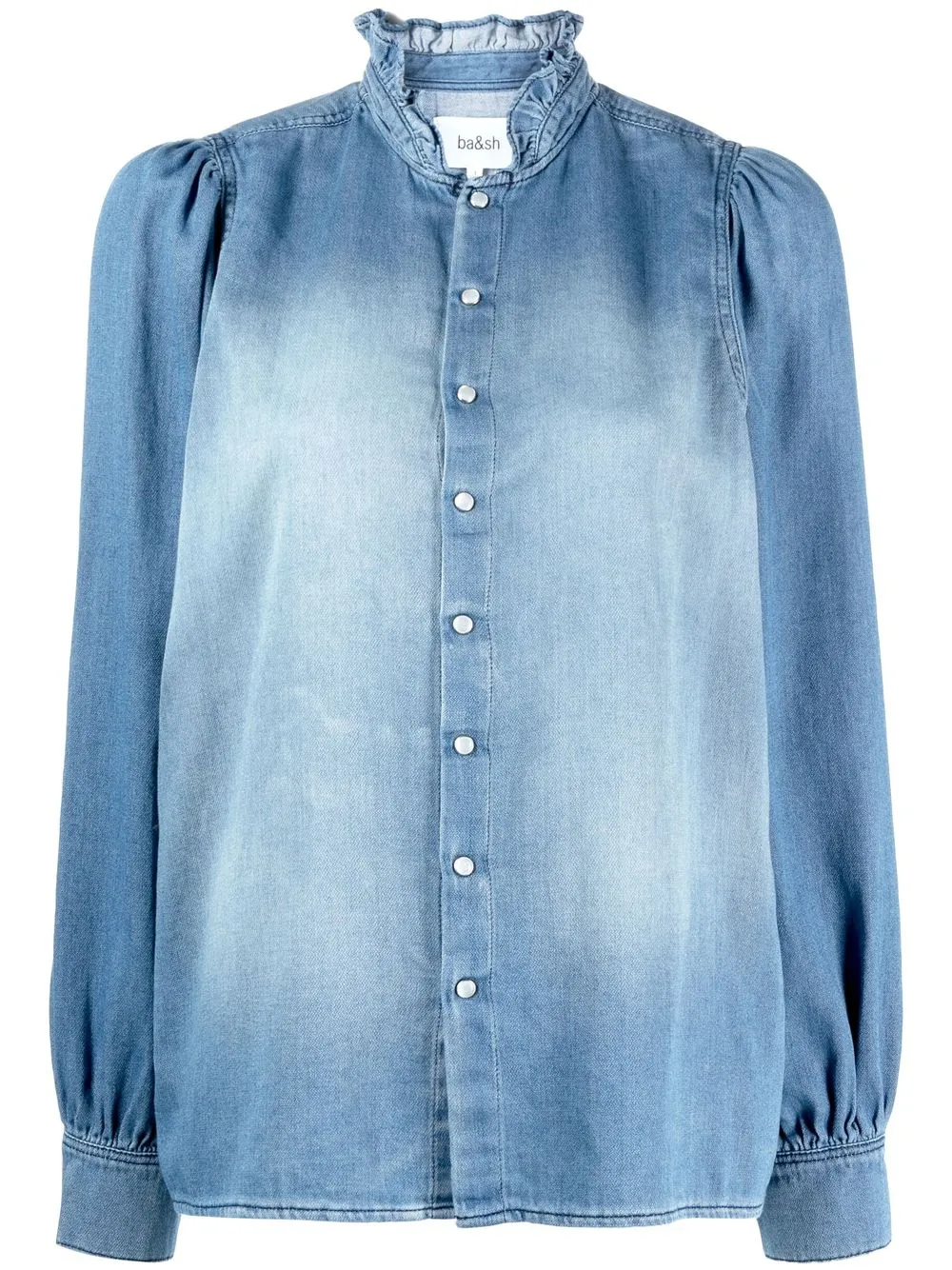 

Ba&Sh frilled-neck long-sleeve denim shirt - Blue