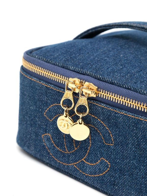 Chanel Pre-owned 1997 CC Stitch Denim Vanity Handbag - Blue
