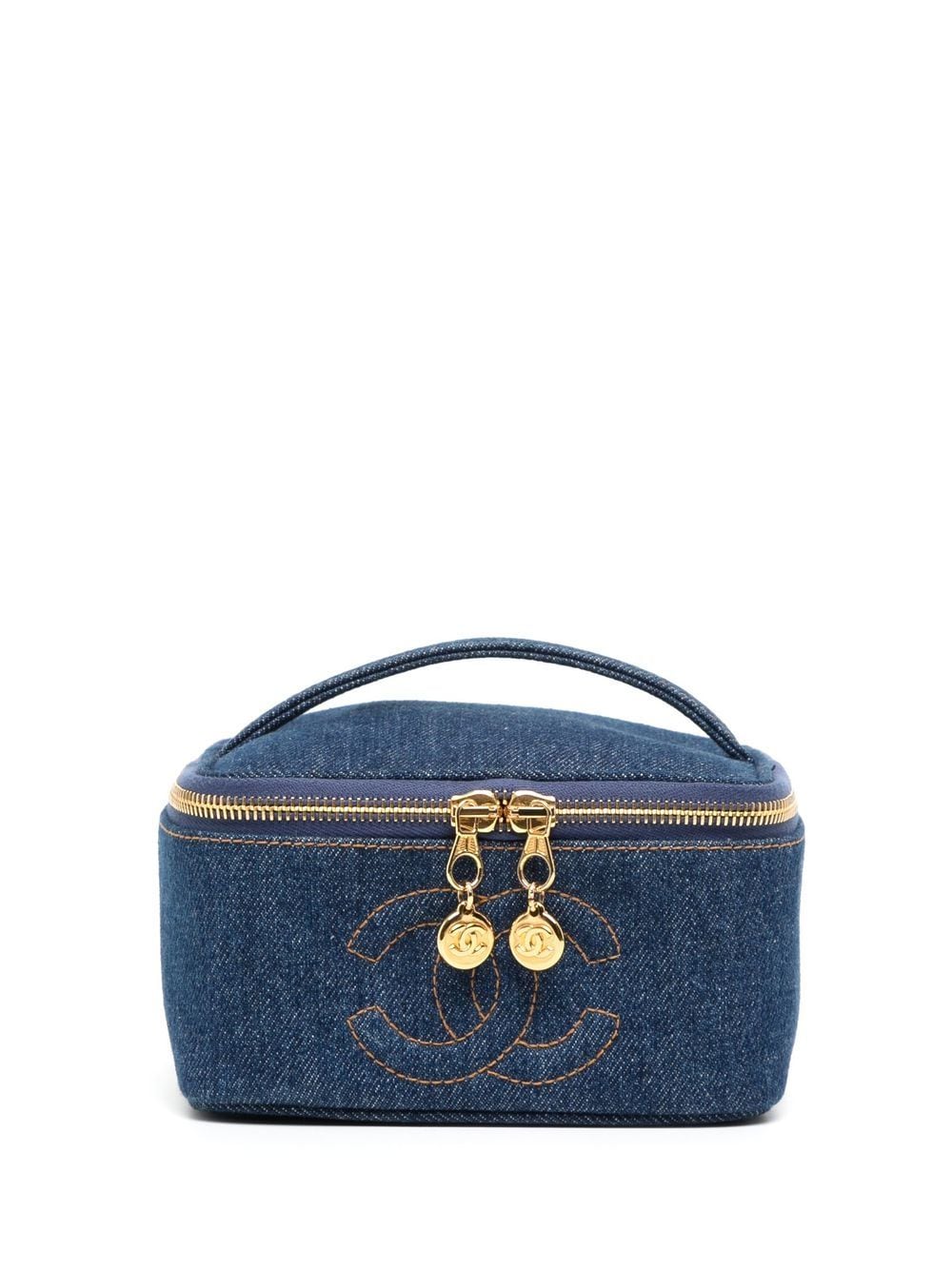 Pre-owned Chanel 1997 Cc Stitch Denim Vanity Handbag In Blue