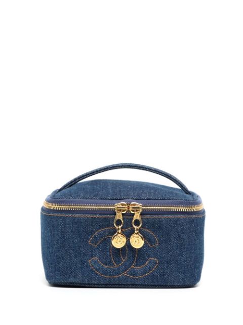 HOT SALE CHANEL 1997 CC stitch denim vanity handbag Women