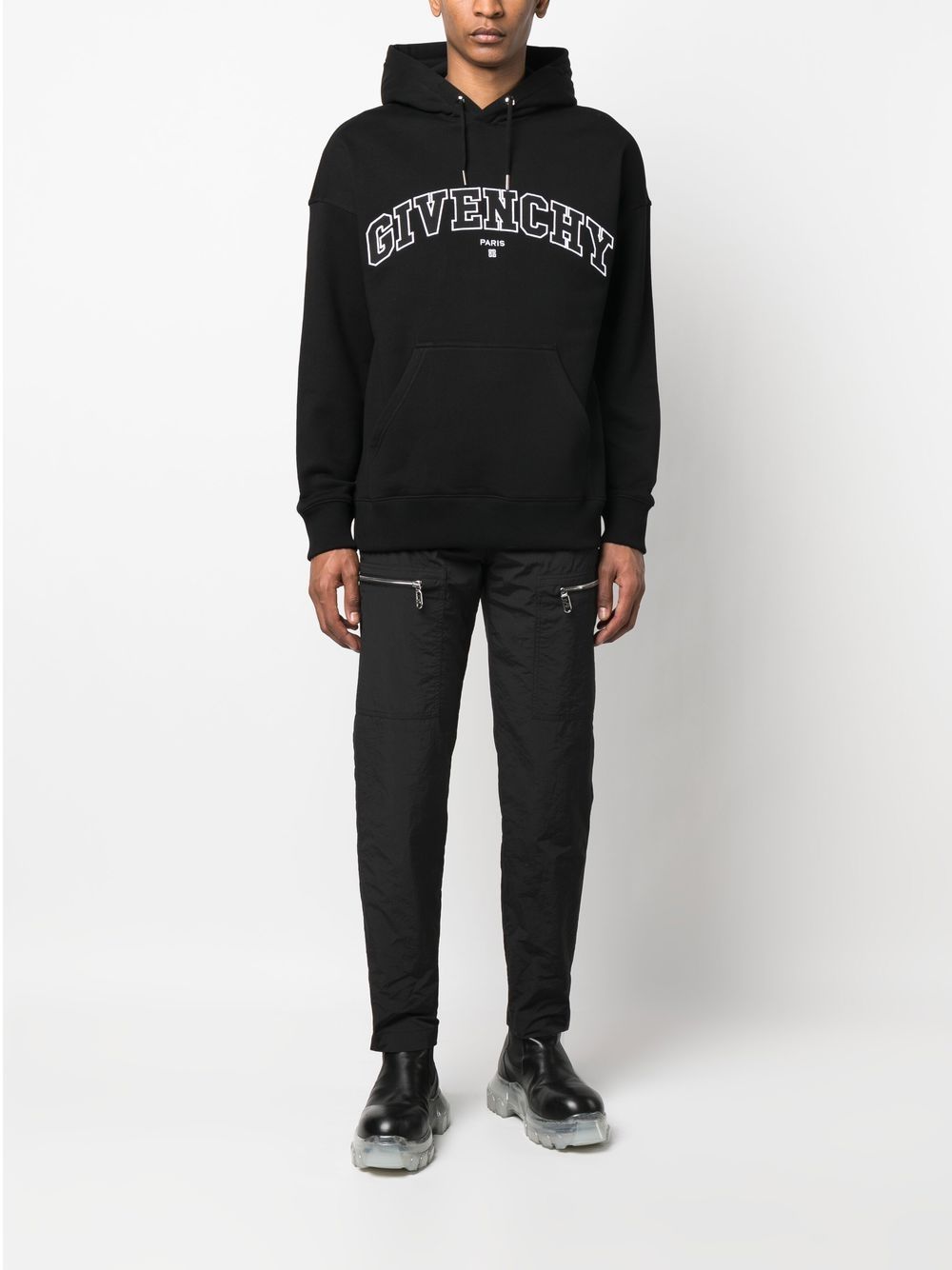 Shop Givenchy Embroidered-logo Cotton Hoodie In Black