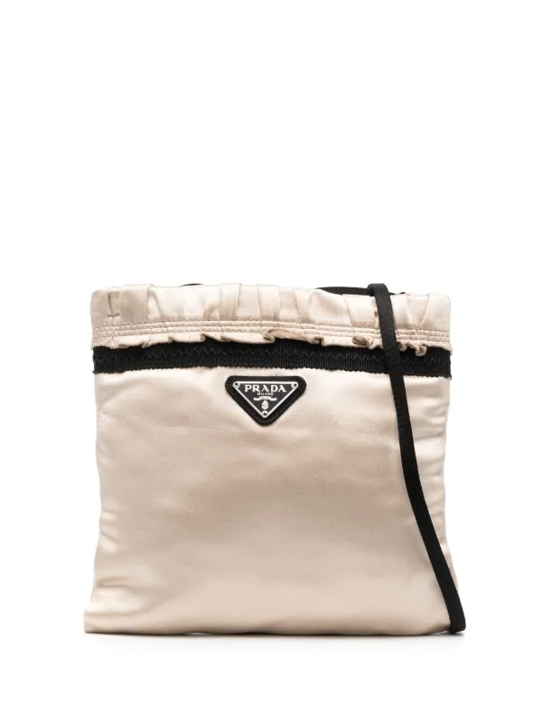 Prada Pre-owned 2000s Triangle Logo Satin Crossbody Bag in Neutrals