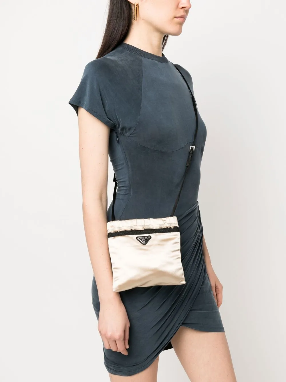 2000s Triangle Logo Satin Crossbody Bag