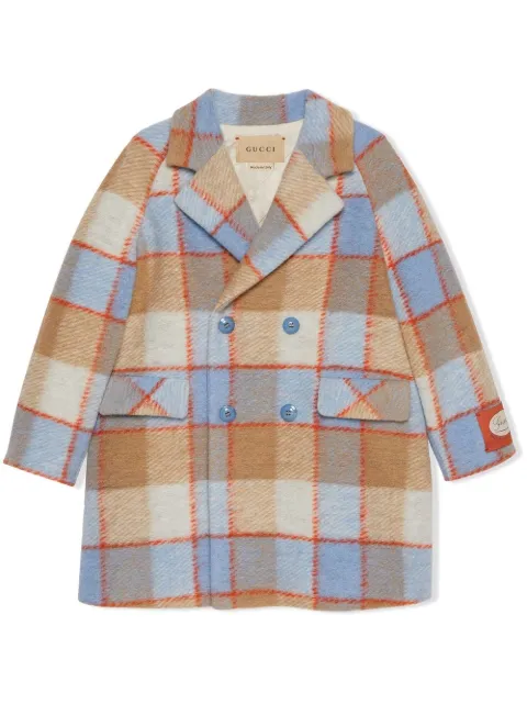 Gucci Kids معطف صوف كاروهات بصفي أزرار