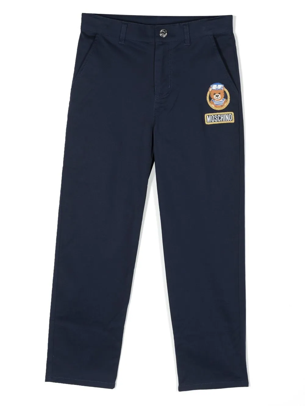 

Moschino Kids pantalones chinos rectos con parche del logo - Azul