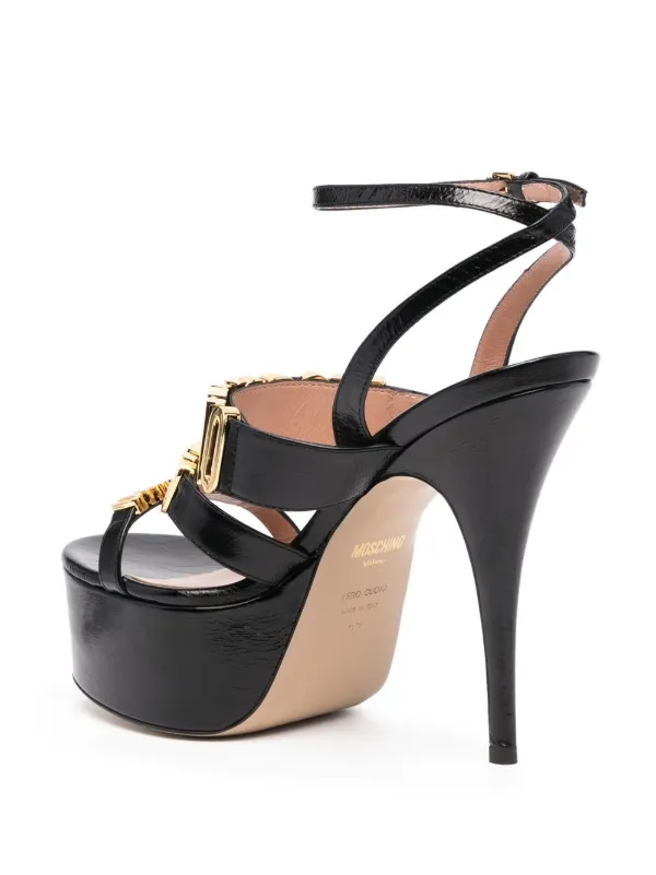 Moschino Logo Leather Platform Sandals Black FARFETCH TH