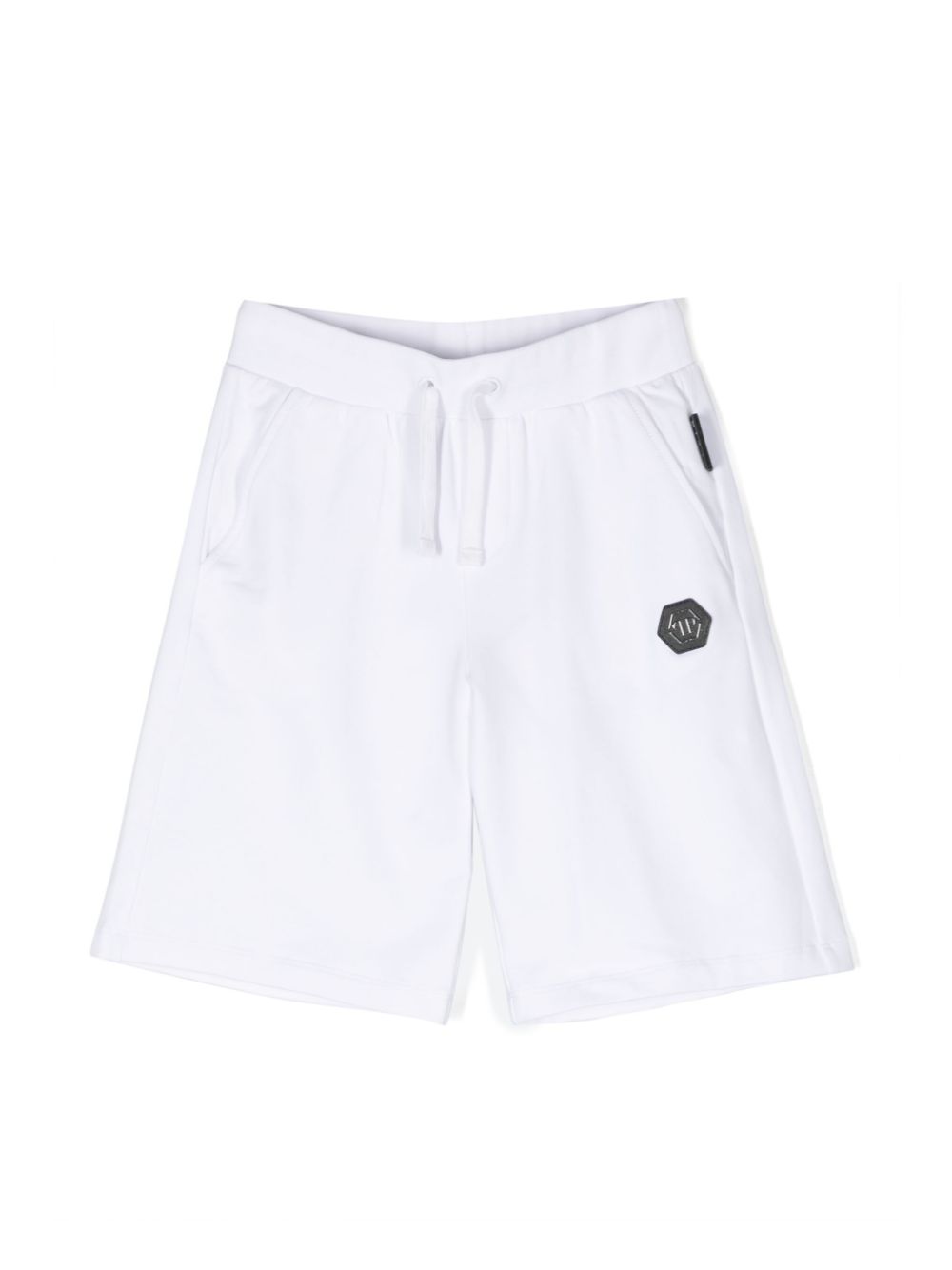 Philipp Plein Junior logo-patch stretch-cotton shorts - White