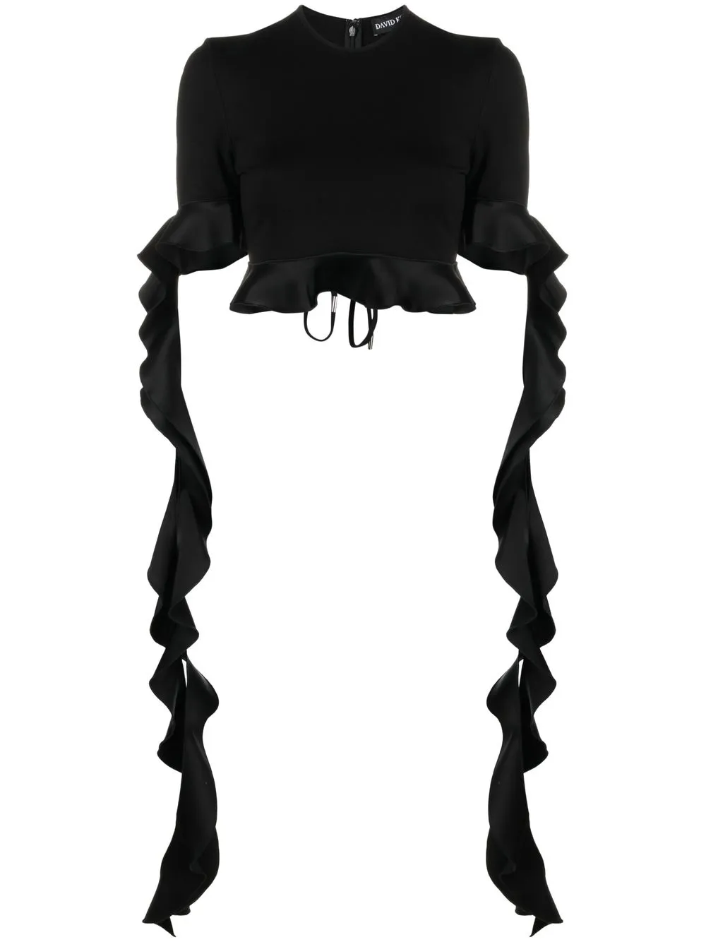 Shop David Koma Ruffle-detail Cropped Top In Black