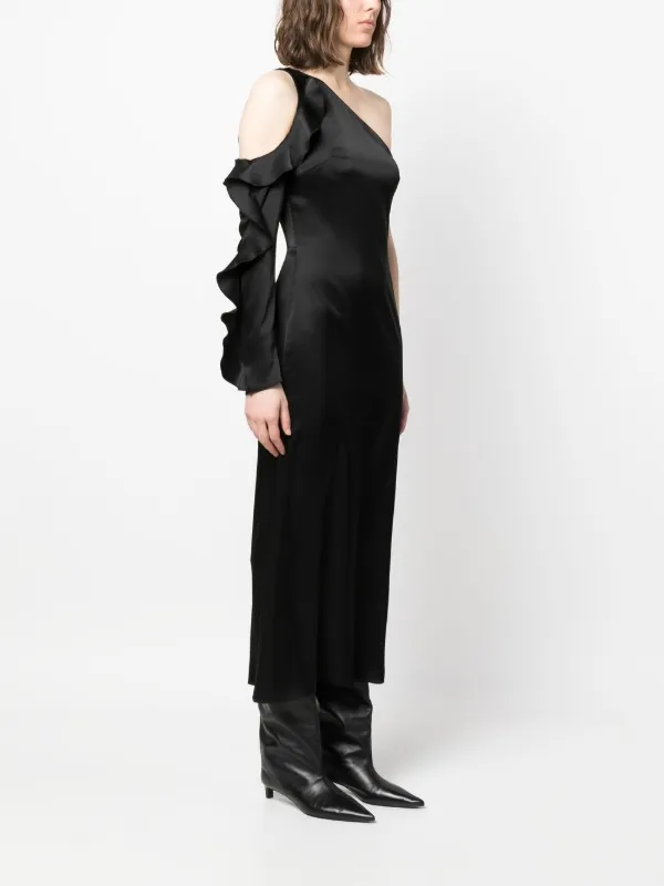 black asymmetric ruffle dress Alba Mini Asymmetric Ruffle Dress in Black