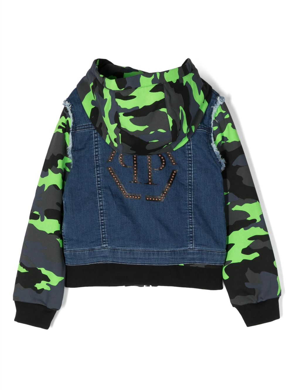 Shop Philipp Plein Junior Camouflage-print Hooded Bomber Jacket In Blue