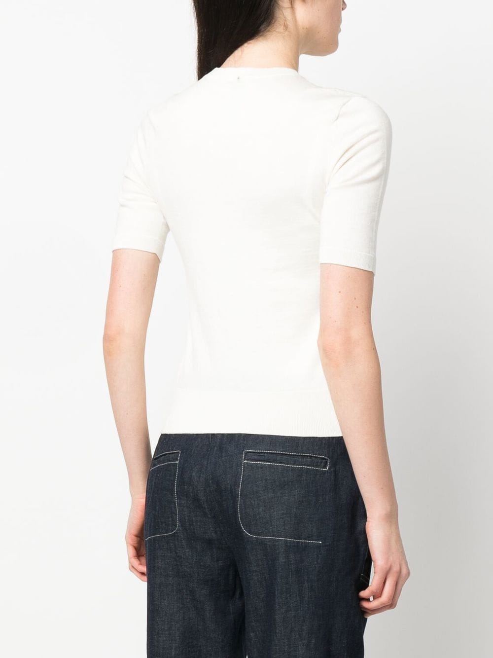 Shop Lorena Antoniazzi Short-sleeved Knitted Top In Weiss