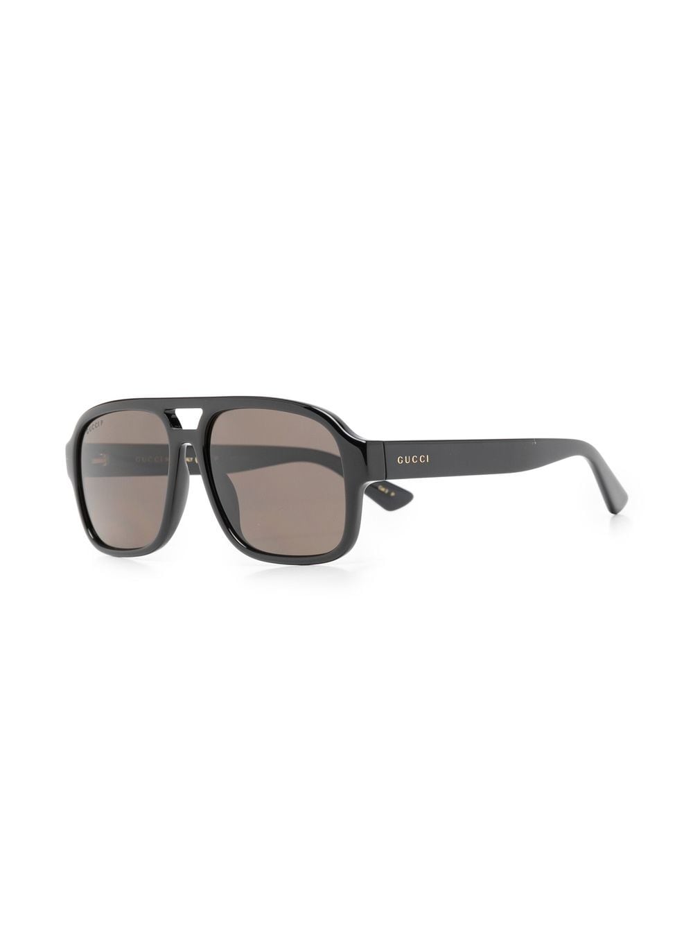 Shop Gucci Gold-tone Logo Pilot-frame Sunglasses In Black