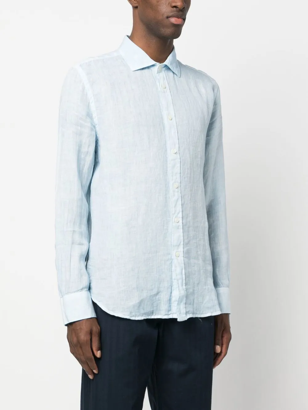 120% Lino Button-down Fastening Shirt In Blau
