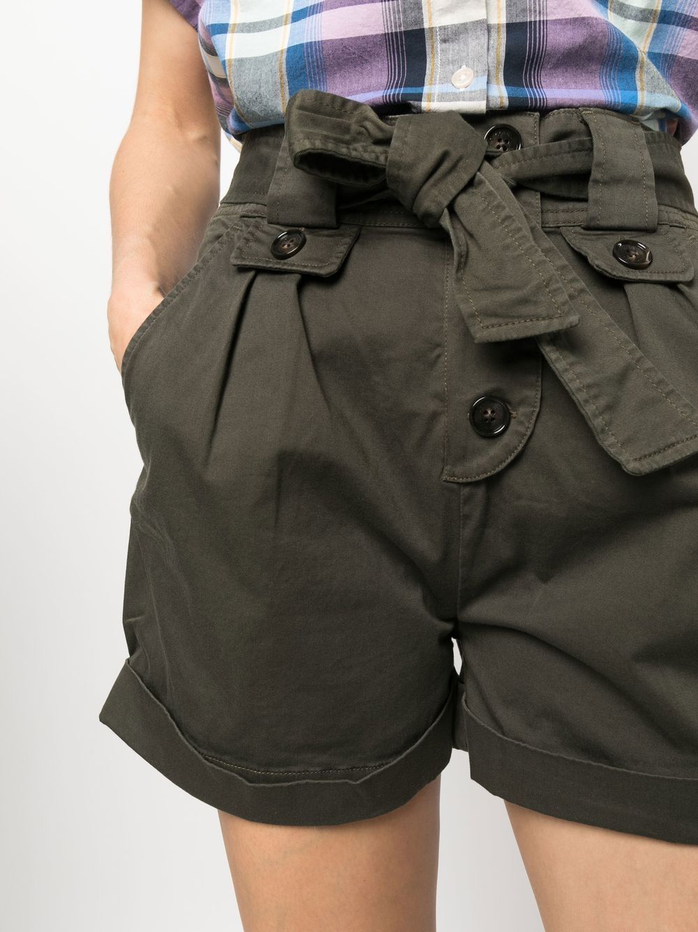 Shop Woolrich Stretch Twill Belted Shorts In Grün
