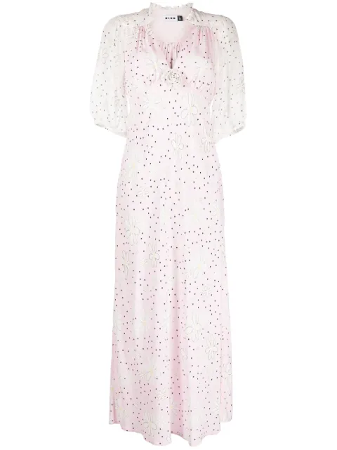 Rixo Nicolette faux-flower short-sleeve dress