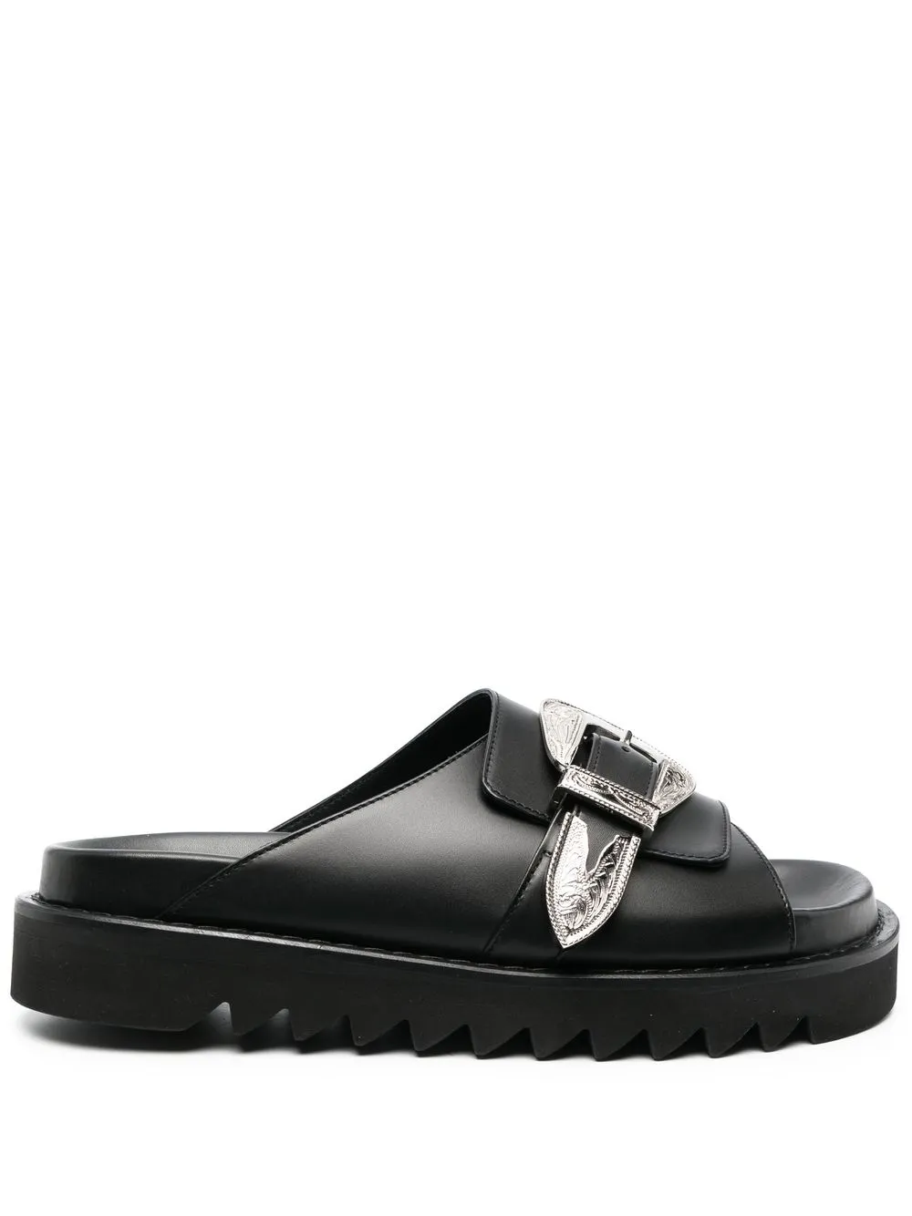 

Toga Virilis engraved-buckle leather slides - Black