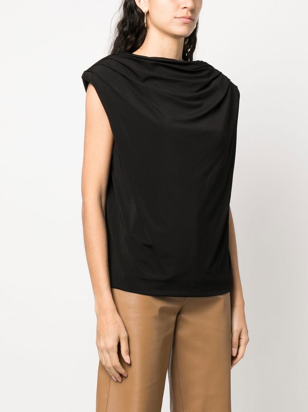 Shop Federica Tosi Gathering-neck Cap-sleeve Blouse In Schwarz
