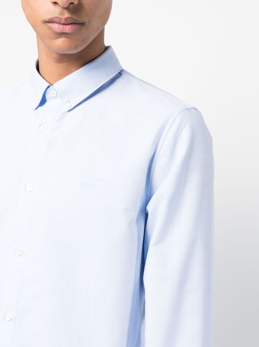 Shop Apc Logo-embroidered Button-down Shirt In Blue