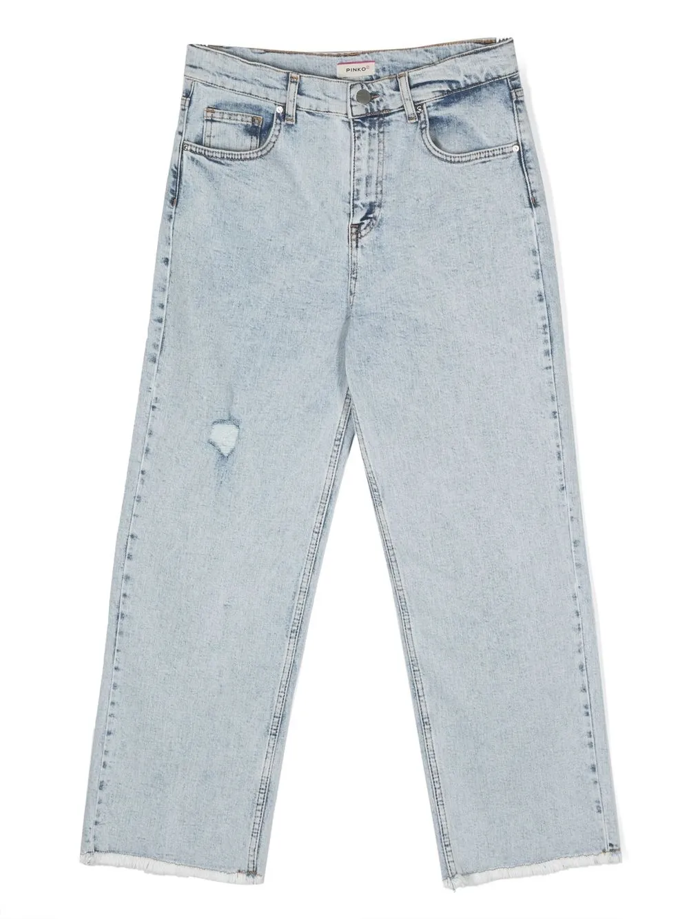 Pinko Kids' Distressed Logo Jeans In Blue