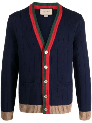 Gucci Cardigan Con Motivo Web Azul FARFETCH MX