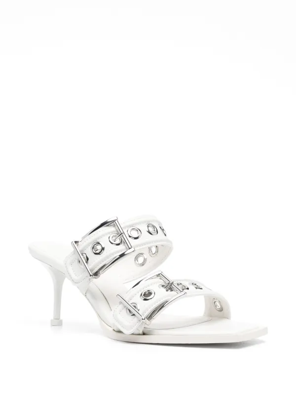 【関税込み】McQueen ホワイト ダブル バックル Punk ミュール Alexander McQueen Punk ダブルバックル レザーミュール