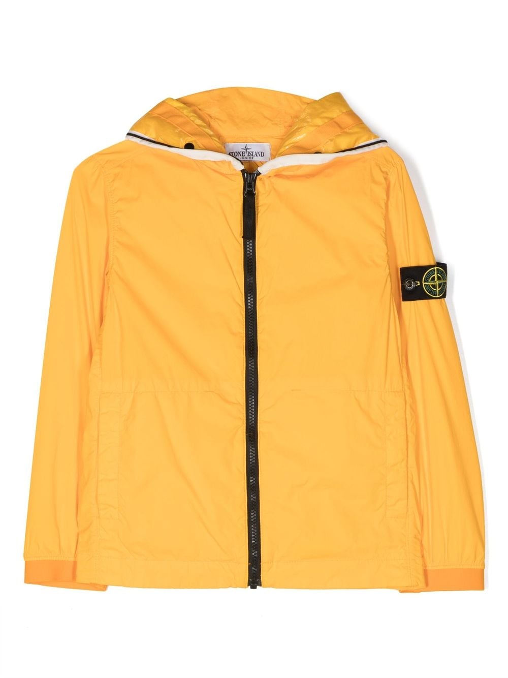 Stone Island Junior Kids' Logo-patch Zip-up Hooded Jacket In Yellow