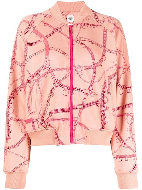 Hermès pre-owned bridle-strap print zip-up jacket