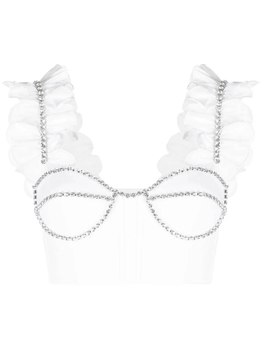 

AREA crystal-embellished ruffled bustier top - White