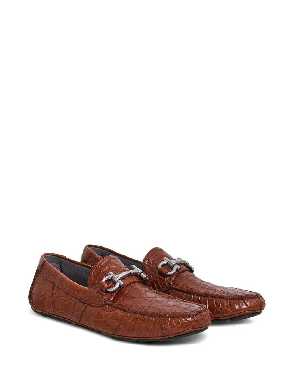 Shop Ferragamo Gancini-buckle Leather Driving Shoes In Brown