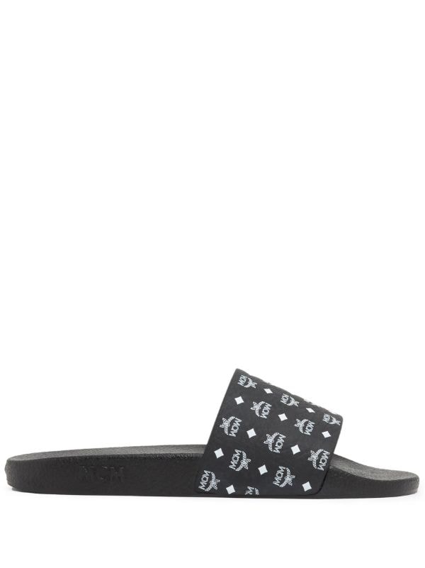 MCM logo print single strap Slides Farfetch