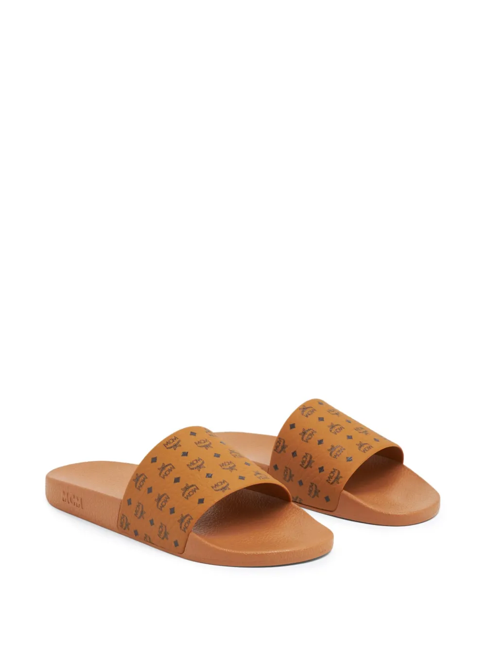 Mcm Logo-print Single-strap Slides In Braun