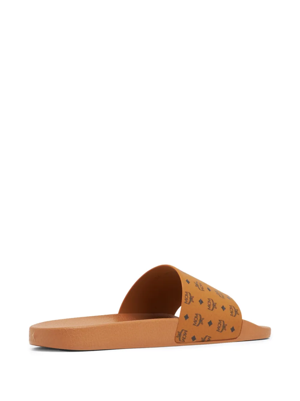 Mcm Logo-print Single-strap Slides In Braun