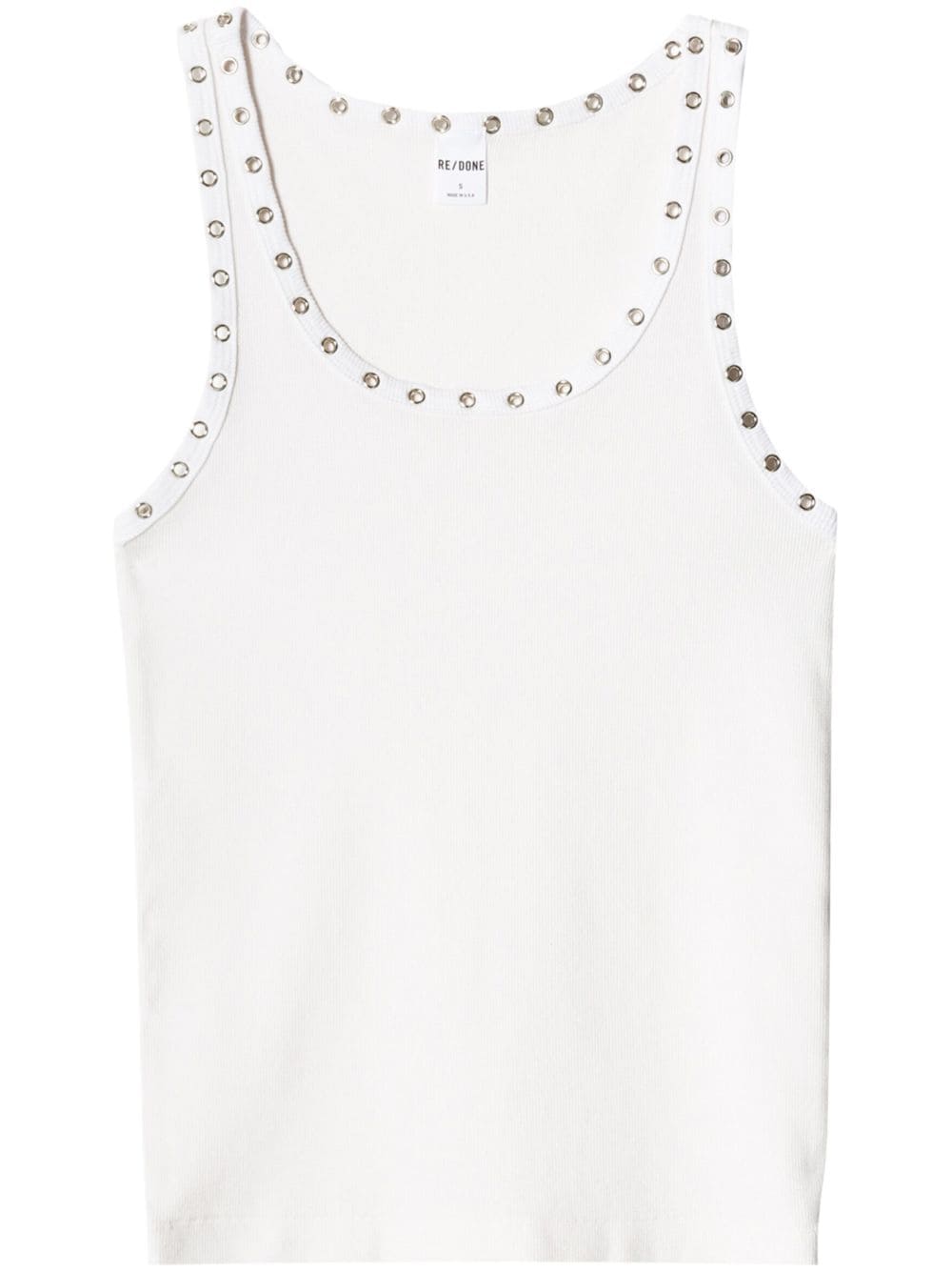Shop Re/done Eyelet Stretch-cotton Tank Top In White