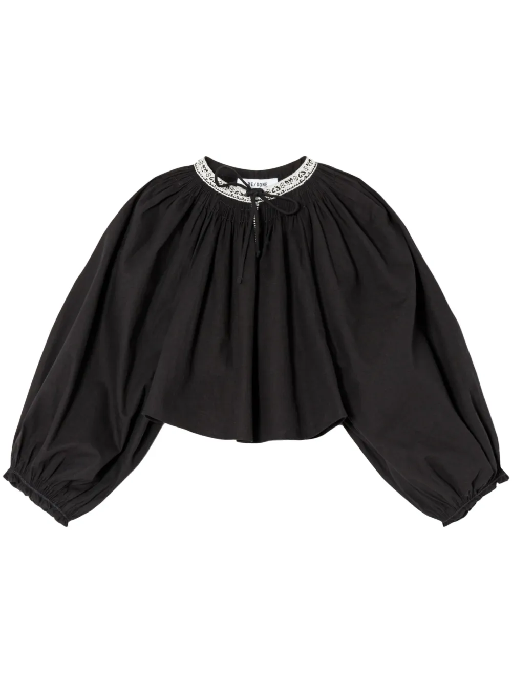 Re/done Victorian Cut Off Cotton Blouse In Black