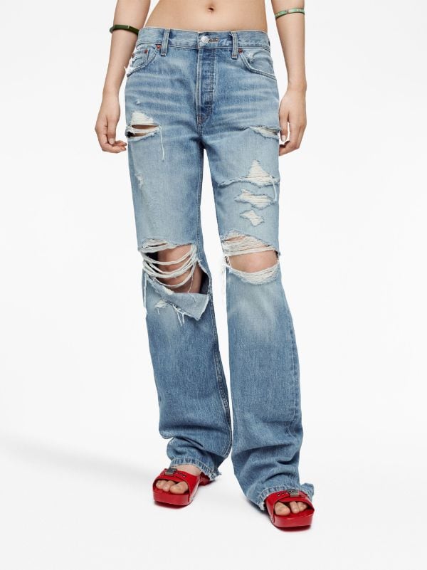 Louis Vuitton Frayed Hem Straight-Cut Jeans, Blue, 34