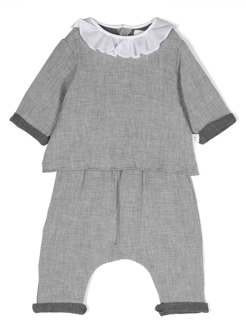 

TEDDY & MINOU ruffled-detail cotton trousers set - Grey