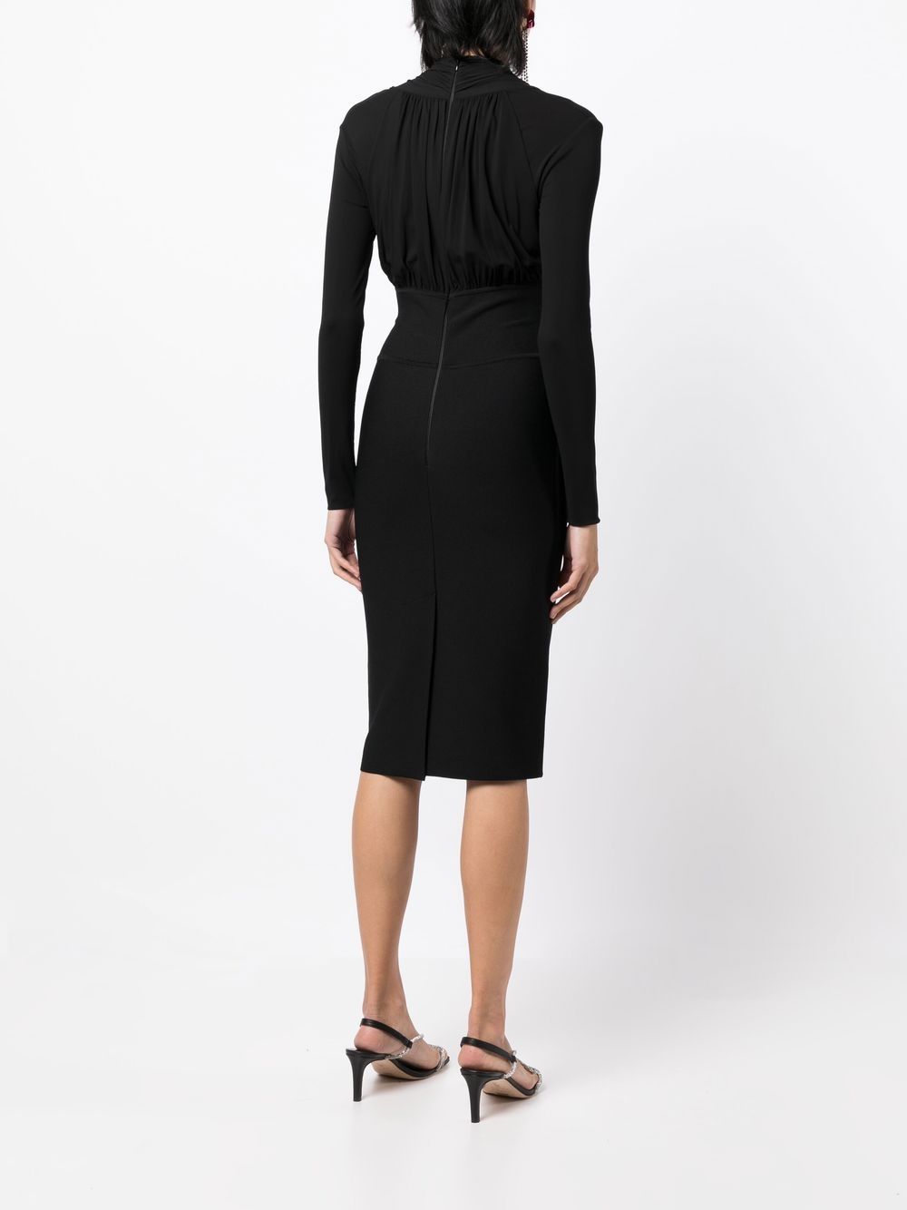 Shop Herve L Leroux Long-sleeve Plunge-neck Dress In Black