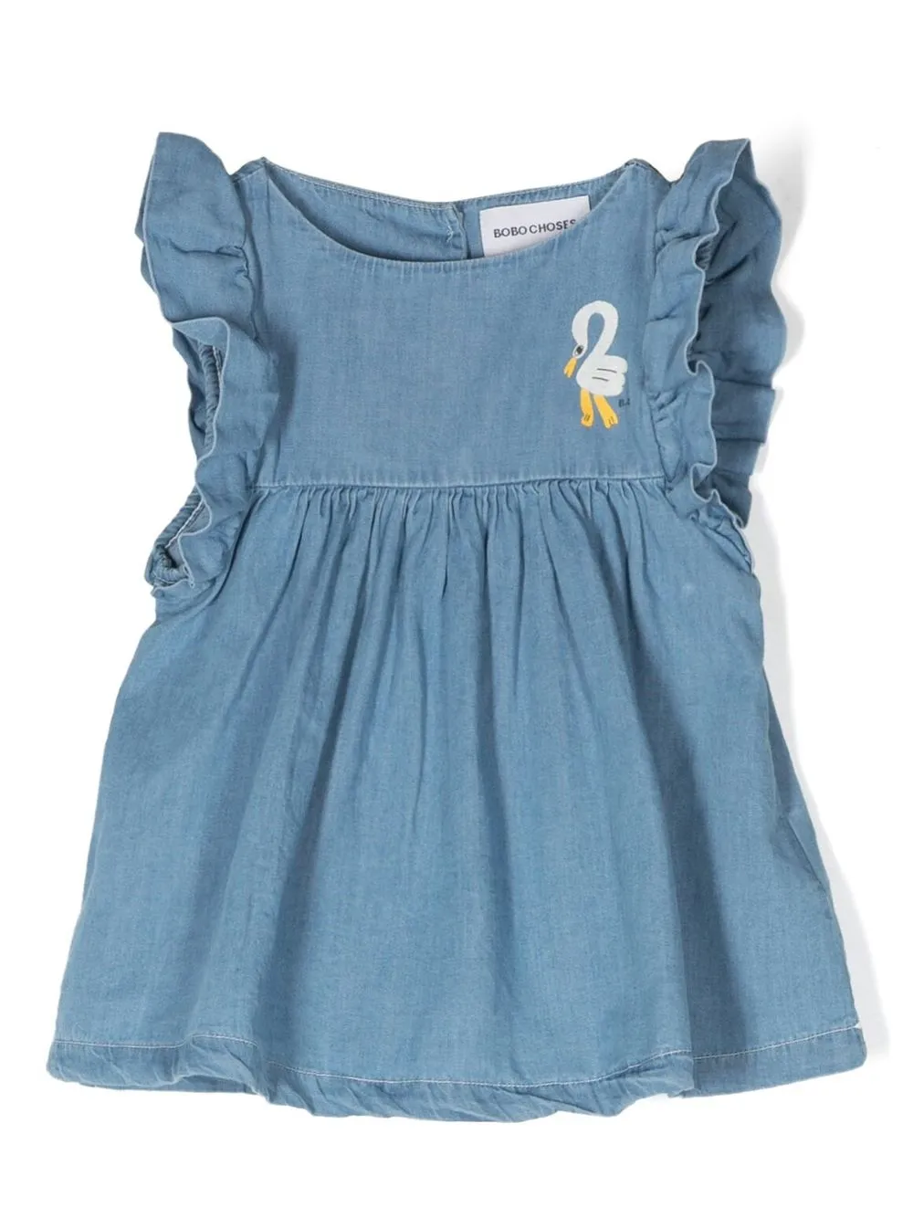 Bobo Choses Babies' Swan-appliqué Ruffle Dress In Denim