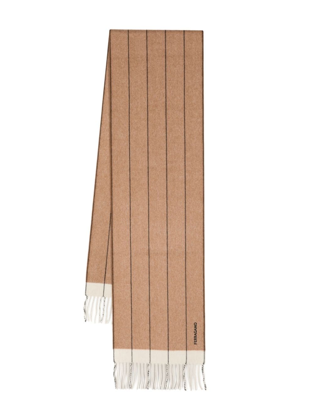 Shop Ferragamo Striped Wool-cashmere Scarf In Brown