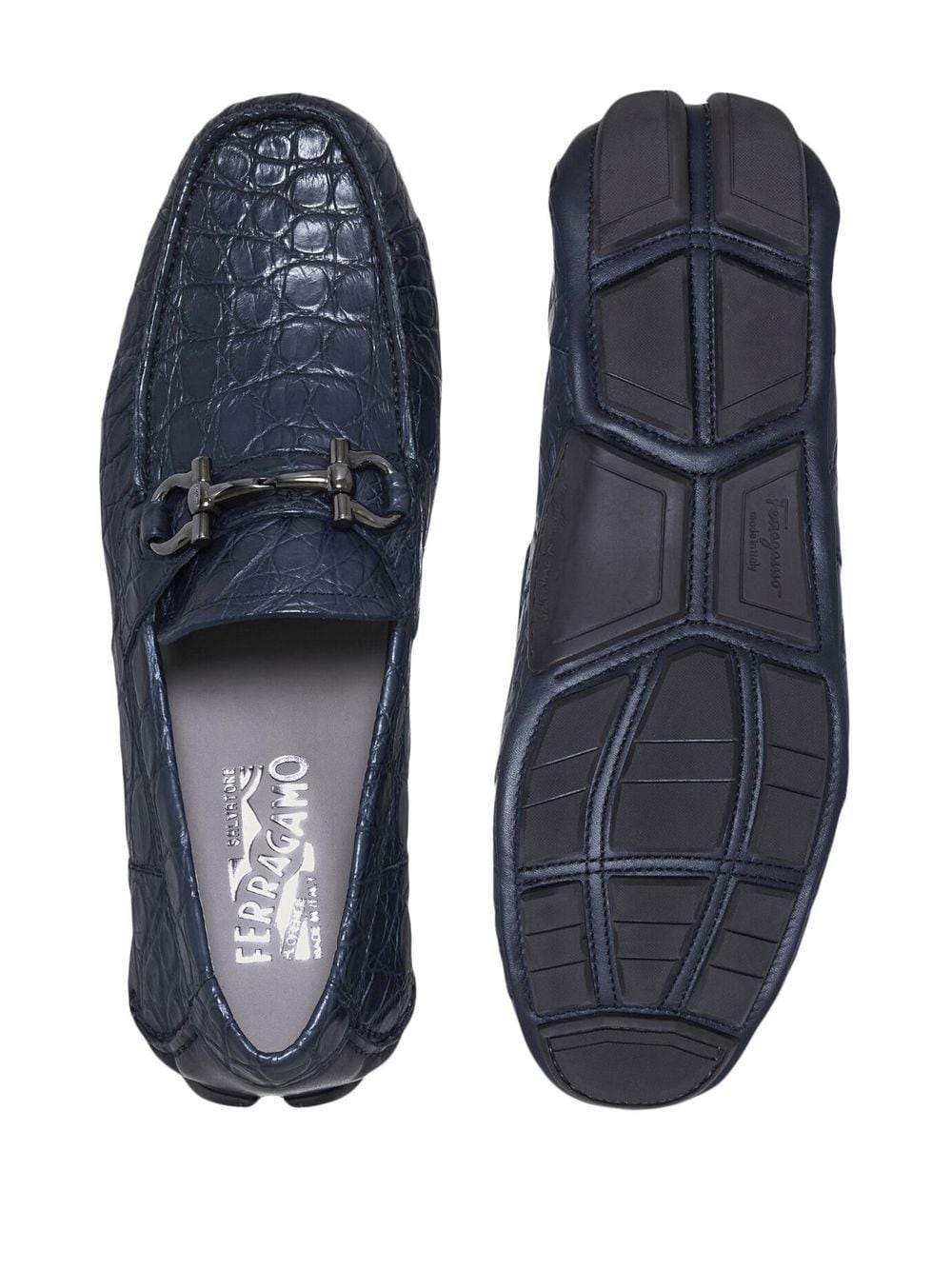 Shop Ferragamo Gancini-buckle Leather Driving Shoes In Blue