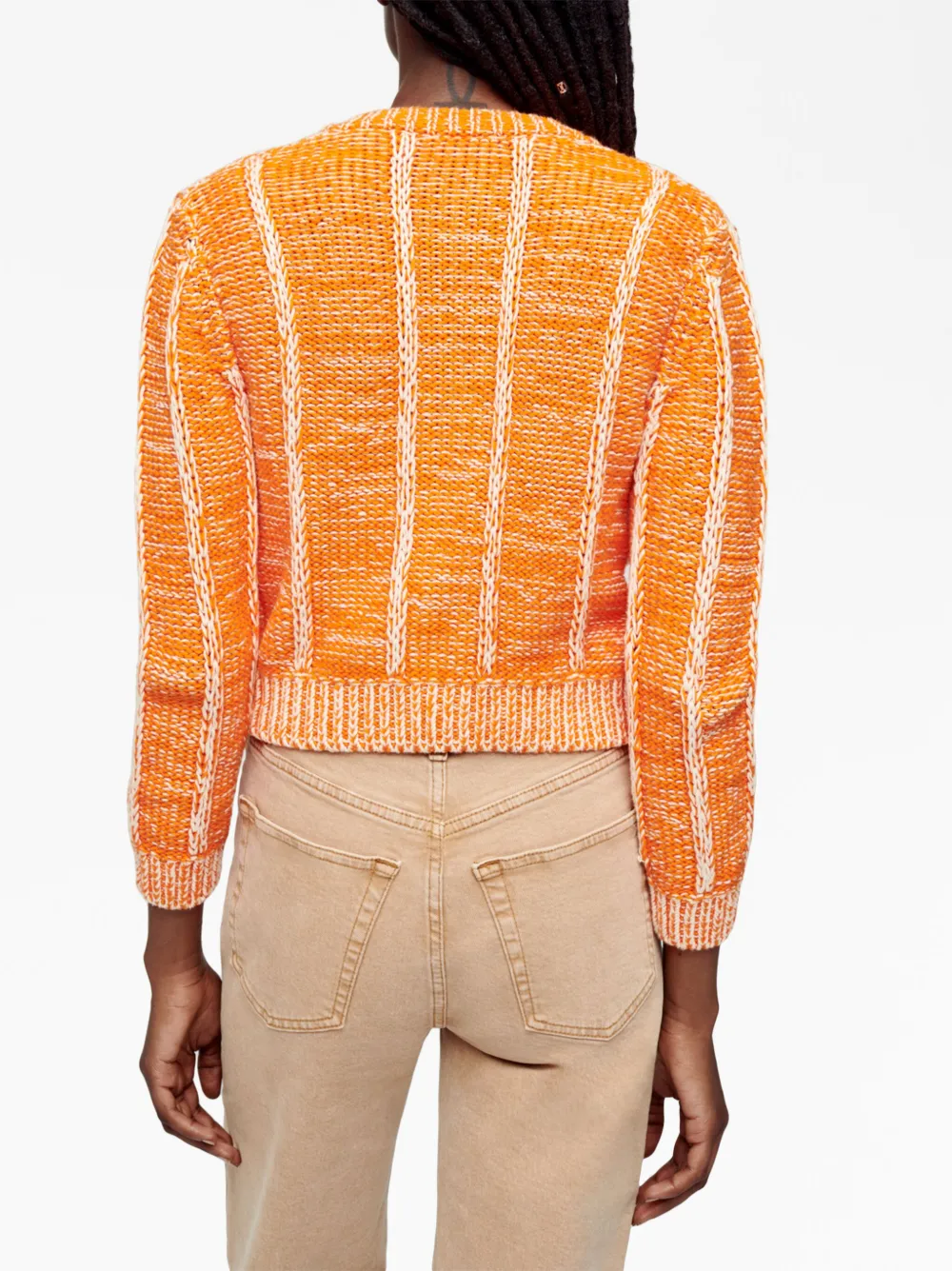 Re/done Two-tone Ribbed Cotton Cardigan In Orange