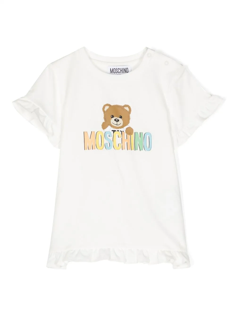 Moschino Babies' Logo-print Ruffle-trim T-shirt In White