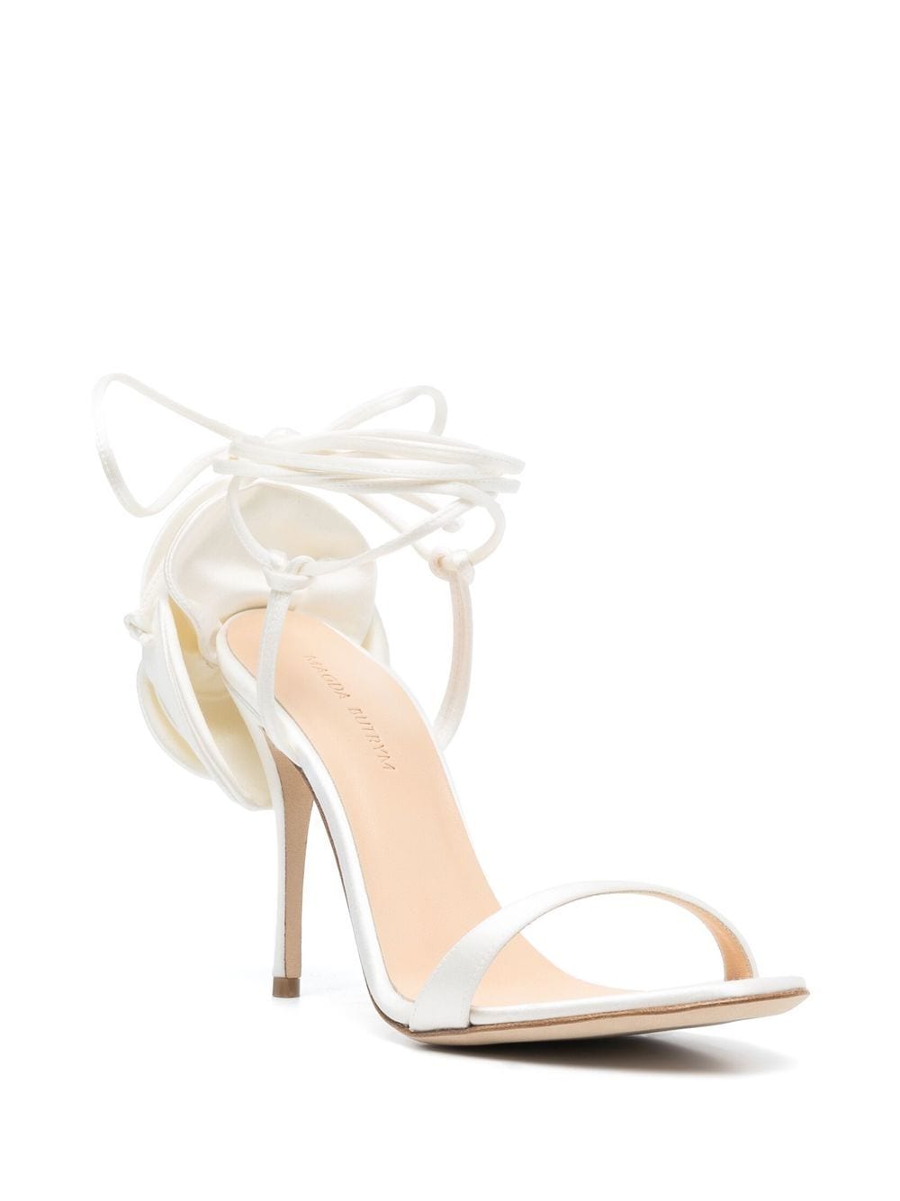 Shop Magda Butrym 105mm Flower Satin Sandals In White