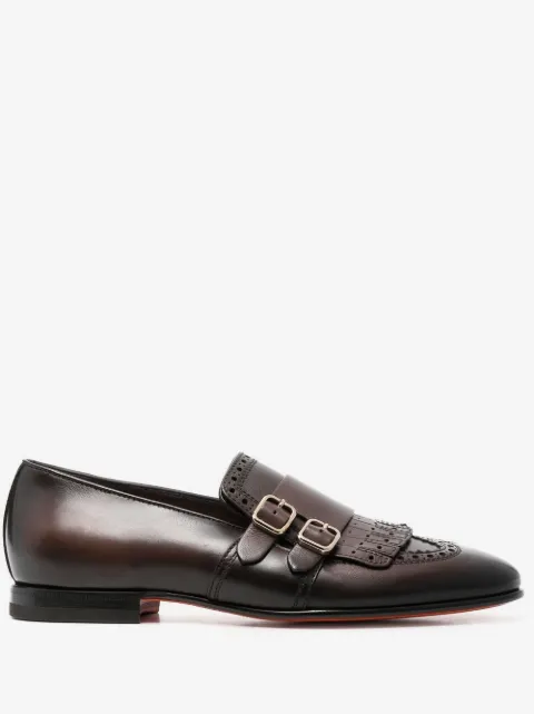 Santoni fringe double-buckle monk shoes