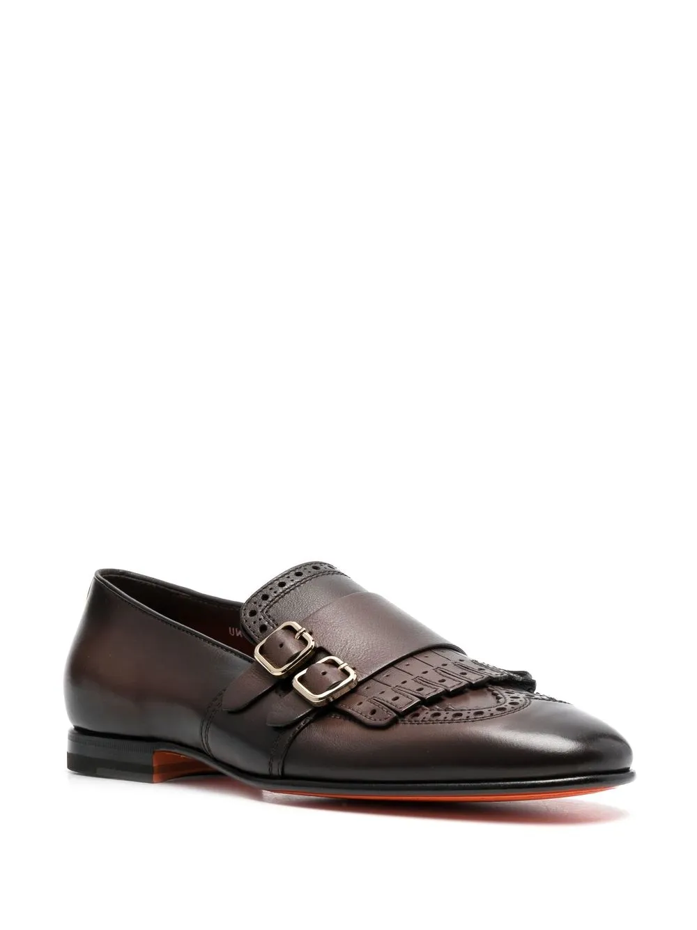 Shop Santoni Fringe Double-buckle Monk Shoes In Brown