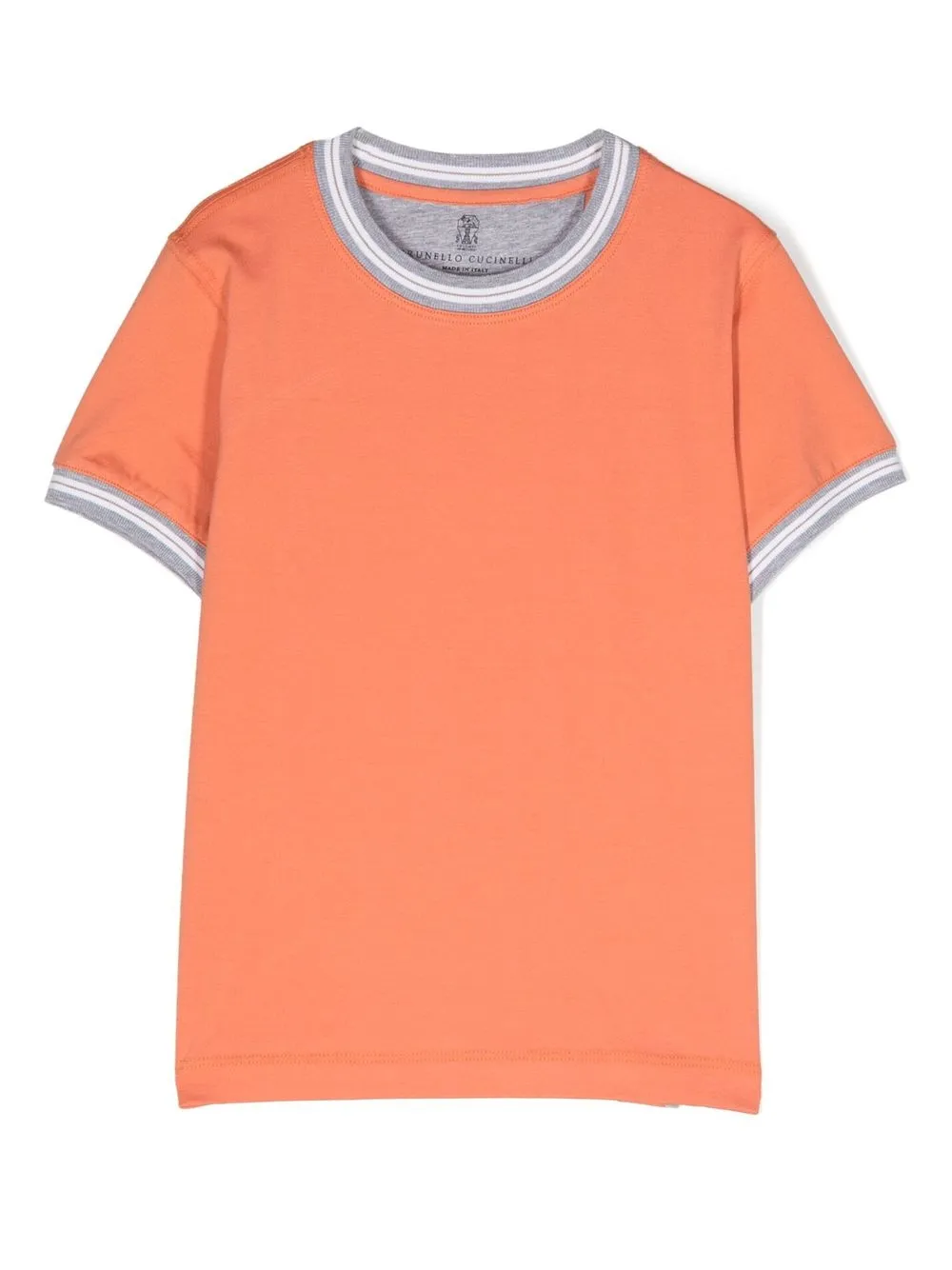 

Brunello Cucinelli Kids striped-border cotton T-shirt - Orange