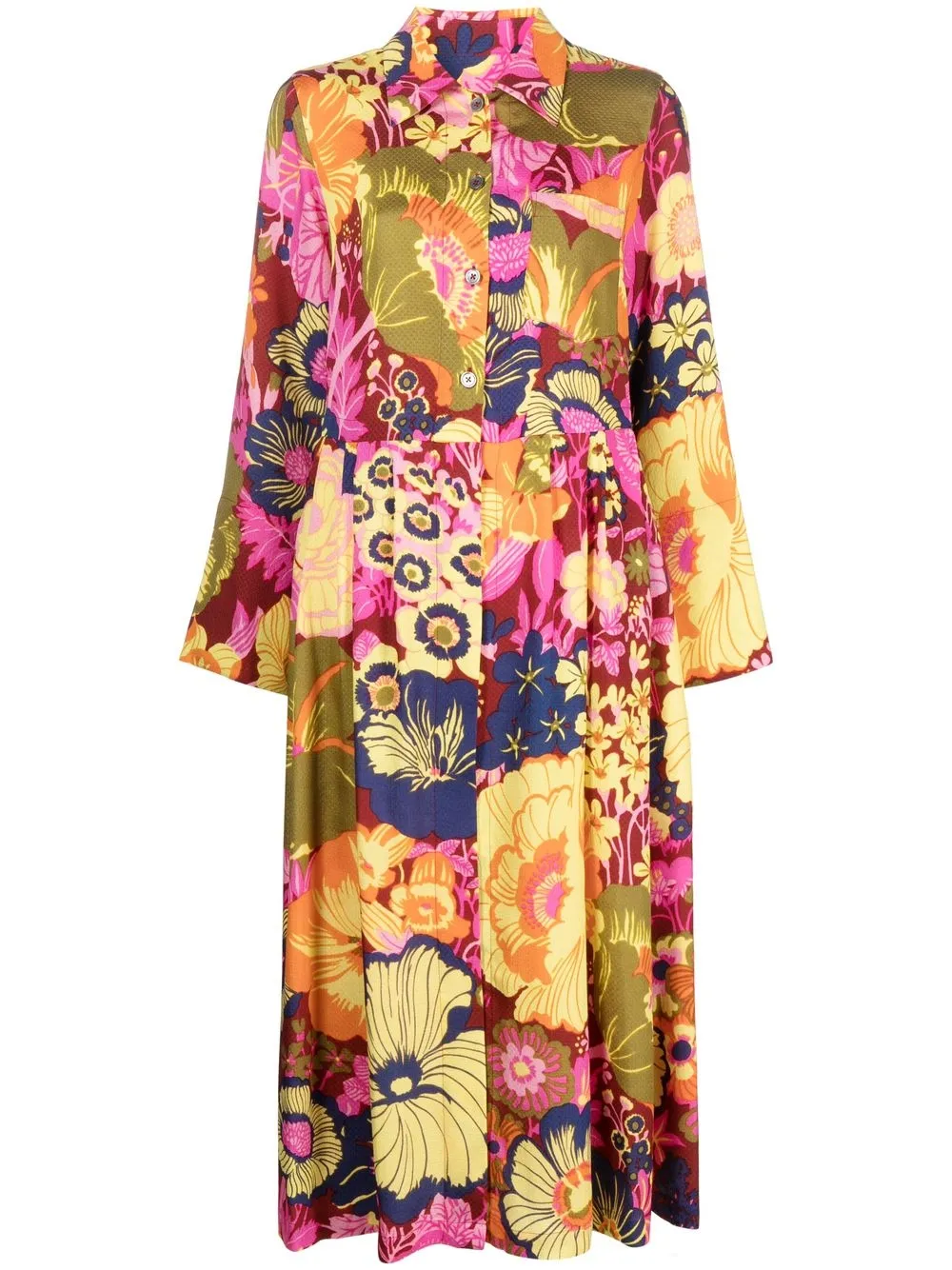 Odeeh vestido midi de seda con estampado floral - Rojo