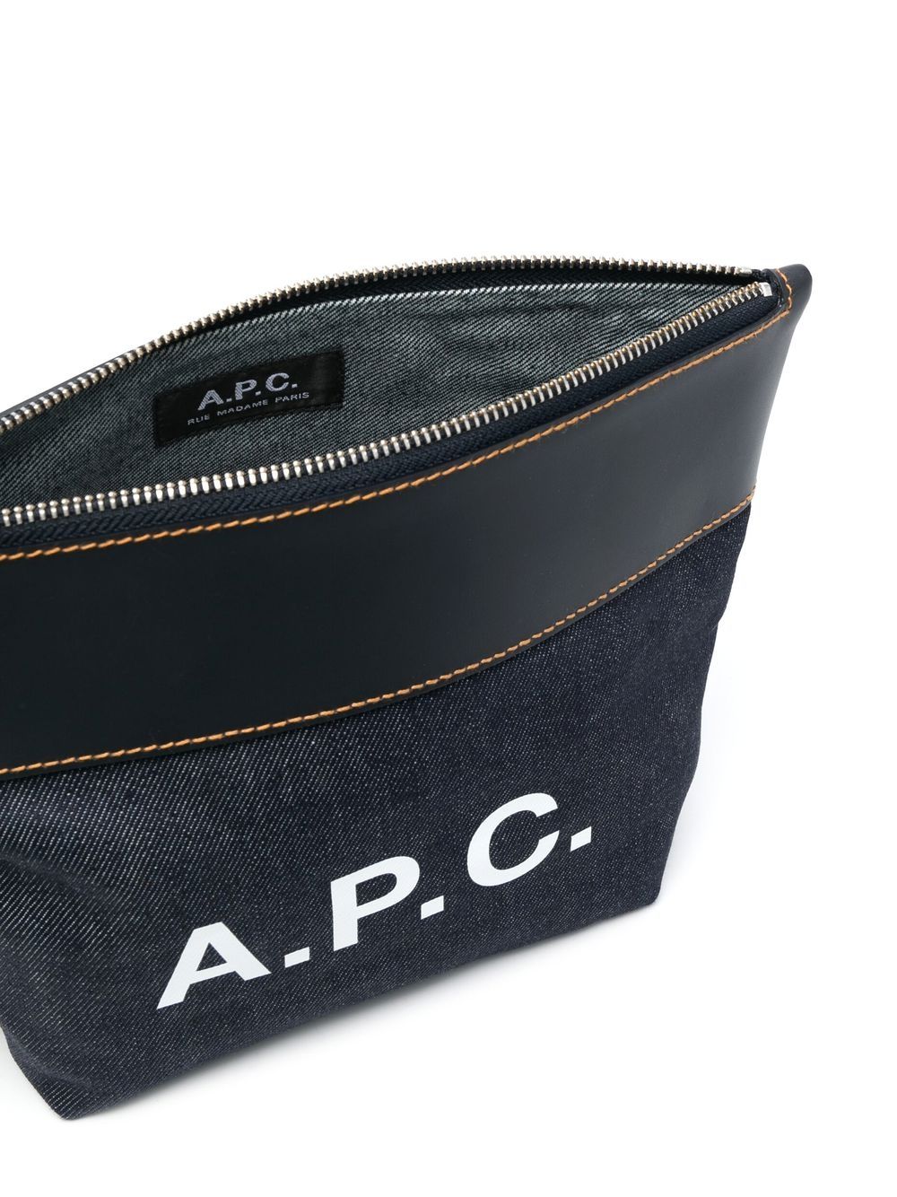 Shop Apc Logo-print Clutch Bag In Blue