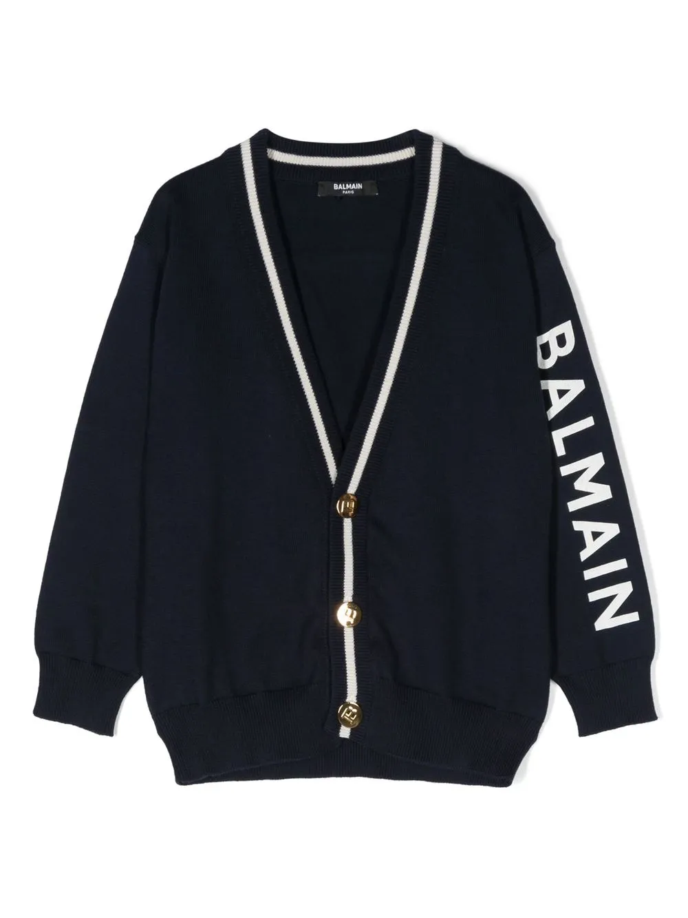 

Balmain Kids cárdigan tejido con logo estampado en las mangas - Azul